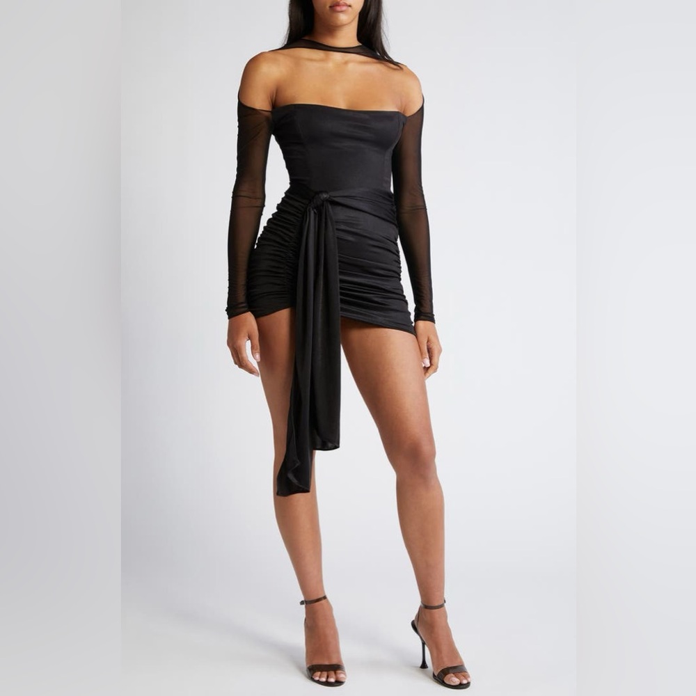 Mistress Rocks Ruched Side Draped Long Sleeve Minidress size XS (Black)